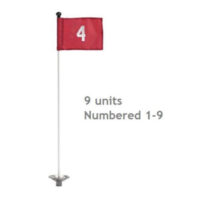 Set of Golf Green flags 1 to 9 RED with rods and bases