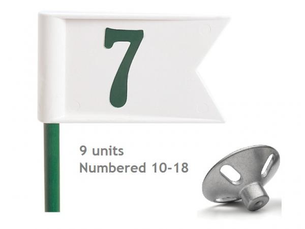 "Practice grn Pennants No. 10-18 white incl 9 green rods & bases"