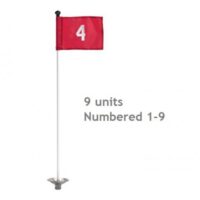 Pr. grn flags No. 1-9 1.3 cm rod Red - incl 9 white rods & bases