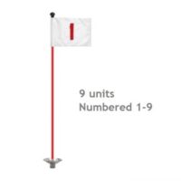Pr. grn flags No. 1-9 1.3 cm rod White - incl 9 red rods & bases