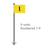 "Pr. grn flags No. 1-9 Ø 1.3 cm rod Yellow - incl 9 black rods & bases"