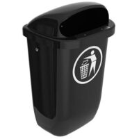Plastic outdoor waste bin black 50 litres wall or post mount